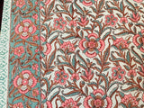 Ferozi Peach Mix Cotton Handblock Printed 6 seater Dining table cover with 6 full printed Napkins