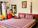Alankar Pink Floral Cotton  Double Bedsheet (90 X108 Inch)