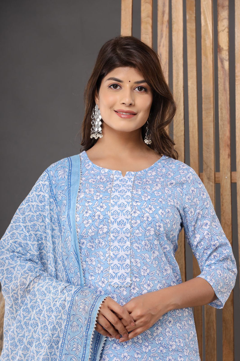 Naari Blue Cotton Suit with Cotton Dupatta Preppy Apparels