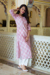 Pink Flowers - Hand Block Printed Cotton Kurti