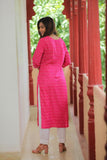 Adah  Hot Pink Floral Cotton Kurti