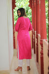 Adah  Hot Pink Floral Cotton Kurti