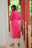 Adah  Hot Pink Floral Cotton Kurti