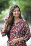 Adah Mehroon Floral Cotton Kurti