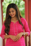 Adah  Hot Pink Floral Cotton Kurti