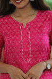 Adah  Hot Pink Floral Cotton Kurti