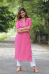 Adah Pink Lehriya Cotton Kurti