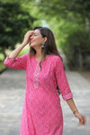 Adah Pink Lehriya Cotton Kurti