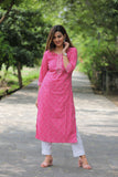 Adah Pink Lehriya Cotton Kurti