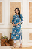 Rang  Blue Floral Cotton Kurti