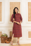 Rang  Mehroon Floral Cotton Kurti