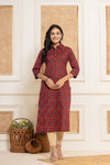 Rang  Mehroon Floral Cotton Kurti