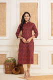 Rang  Mehroon Floral Cotton Kurti