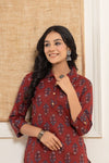 Rang  Mehroon Floral Cotton Kurti