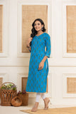 Rang  Azure Blue Floral Cotton Kurti