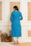 Rang  Azure Blue Floral Cotton Kurti