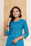 Rang  Azure Blue Floral Cotton Kurti