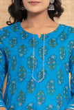 Rang  Azure Blue Floral Cotton Kurti