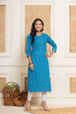 Rang  Azure Blue Floral Cotton Kurti