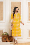 Rang  Yellow Floral white lace Cotton Kurti