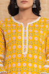 Rang  Yellow Floral white lace Cotton Kurti