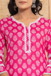 Rang  Rani Pink Floral white lace Cotton Kurti