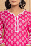Rang  Rani Pink Floral white lace Cotton Kurti