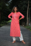 Adah Peach Bhandej Cotton Kurti