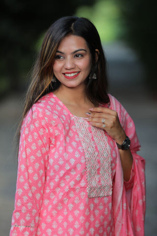 Adah  Pink Cotton Suit with  Cotton Dupatta