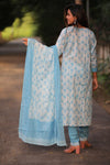 Adah  Blue White  Cotton Suit with  Cotton Dupatta