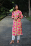 Adah Hot Pink Yellow Mix Cotton Kurti