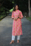 Adah Hot Pink Yellow Mix Cotton Kurti