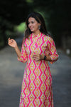 Adah Hot Pink Yellow Mix Cotton Kurti