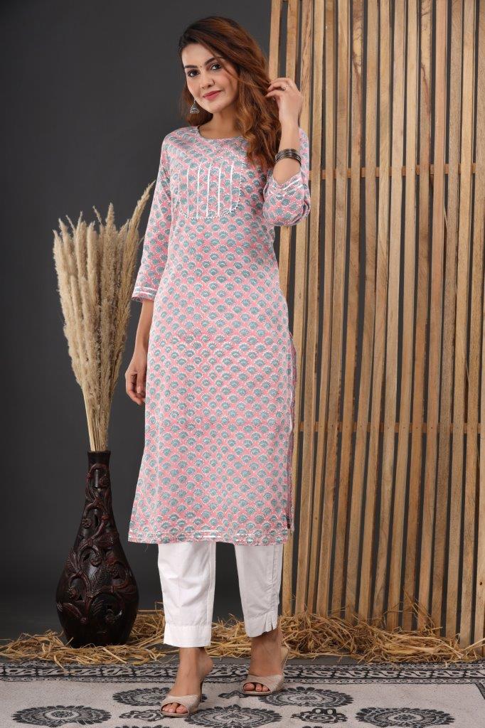 Anarkali long kurti with hand work - Kurti Fashion