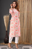 Baby Pink  Cotton Suit Set - Hand Block Printed Cotton Suit with Chiffon Dupatta