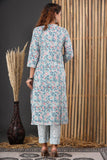 Blue Green Cotton Suit Set - Hand Block Printed Cotton Suit with Cotton Dupatta