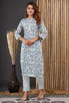 Blue Green Cotton Suit Set - Hand Block Printed Cotton Suit with Cotton Dupatta