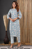 Blue Green Cotton Suit Set - Hand Block Printed Cotton Suit with Cotton Dupatta