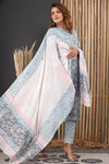 Blue Green Cotton Suit Set - Hand Block Printed Cotton Suit with Cotton Dupatta