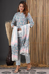 Blue Green Cotton Suit Set - Hand Block Printed Cotton Suit with Cotton Dupatta