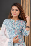 Blue Green Cotton Suit Set - Hand Block Printed Cotton Suit with Cotton Dupatta