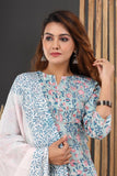 Blue Green Cotton Suit Set - Hand Block Printed Cotton Suit with Cotton Dupatta