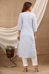 Ice Blue - Hand Block Printed Cotton Kurti