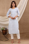 Ice Blue - Hand Block Printed Cotton Kurti