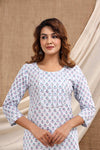 Ice Blue - Hand Block Printed Cotton Kurti