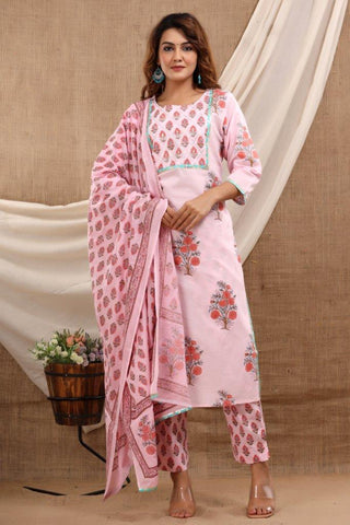 Party Pink Cotton Suit with Cotton Dupatta