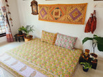 Gharonda Green Floral Motifs - Hand Block Printed Double Bedsheet (90 X108 Inch)