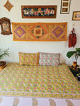 Gharonda Green Floral Motifs - Hand Block Printed Double Bedsheet (90 X108 Inch)