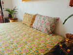 Gharonda Green Floral Motifs - Hand Block Printed Double Bedsheet (90 X108 Inch)