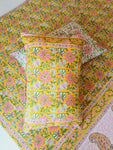 Gharonda Green Floral Motifs - Hand Block Printed Double Bedsheet (90 X108 Inch)